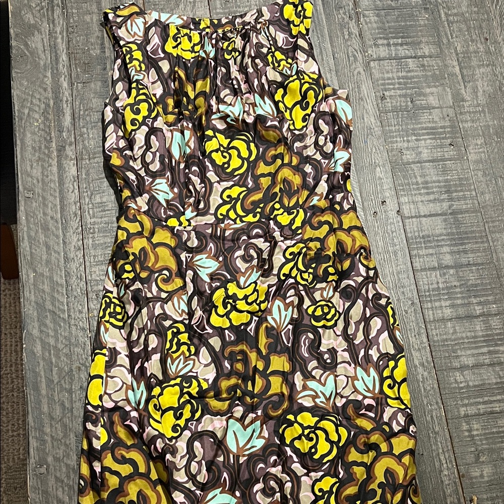 Milly of New York Yellow and Brown Floral Midi Dress